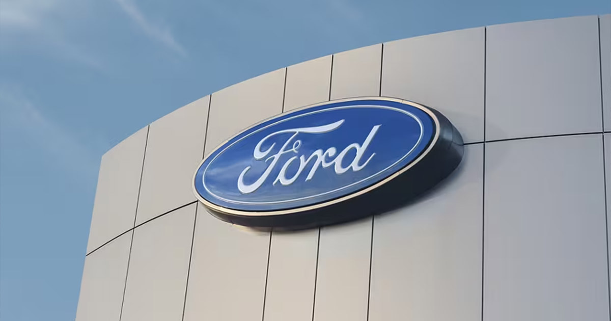 2025 Ford logo outside of a building