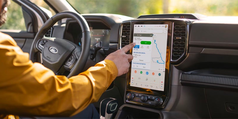 Showcasing the Ford Ranger front interior touch screen